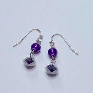 Dangly Purple and Disco Ball Beaded Earrings